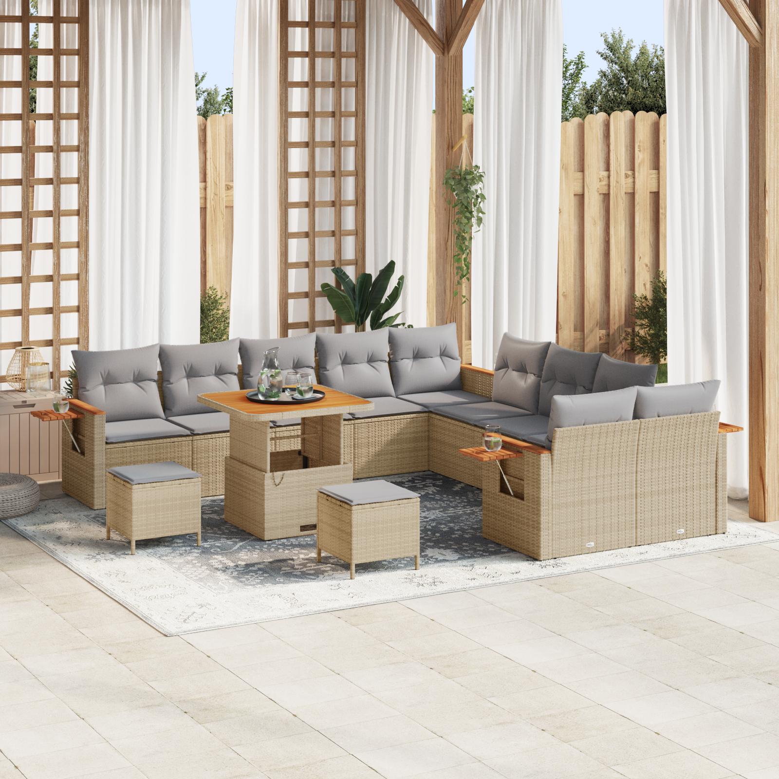 Havesofa Sæt med pude med opbevaring 13 stk Beige Poly rattan