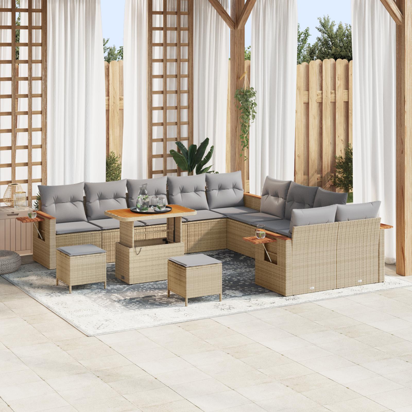 Havesofa Sæt med pude med opbevaring 13 stk Beige Poly rattan