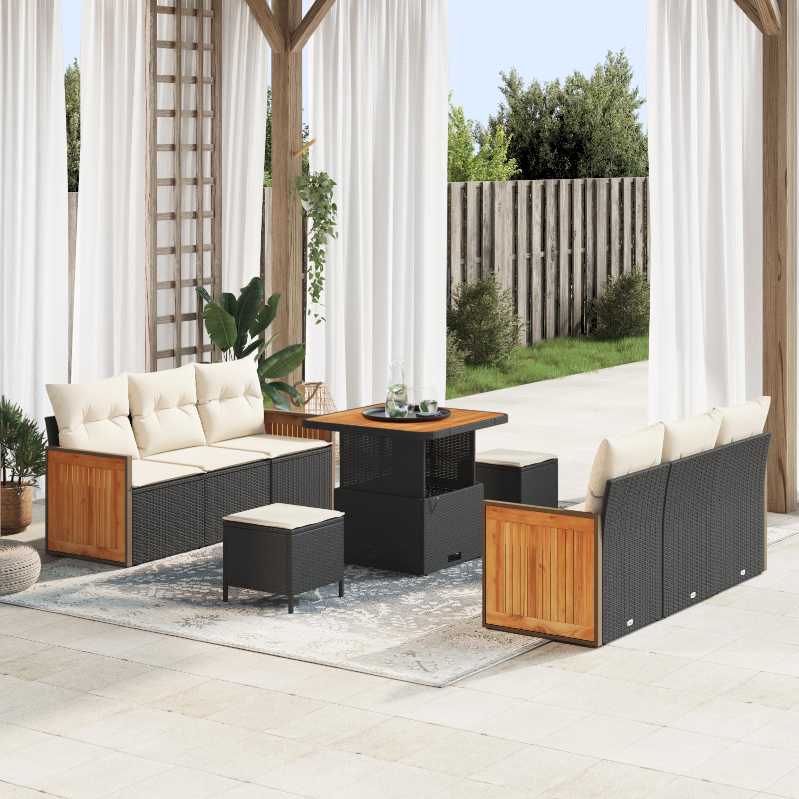 Havesofa Sæt 9 stk Sort og Cream 80 x 80 x 71 cm polyrattan