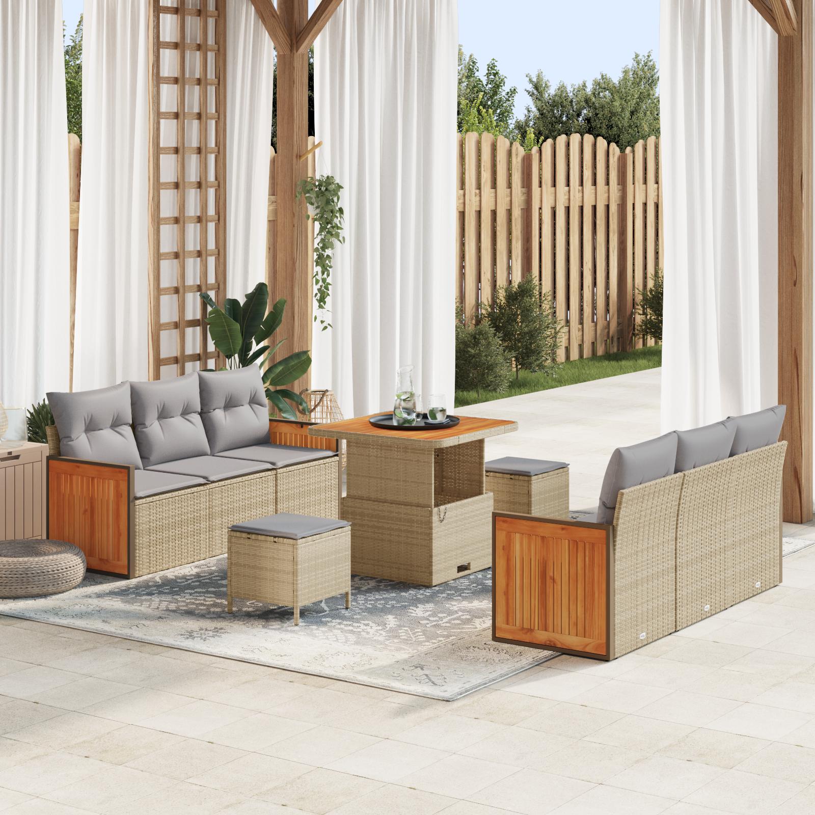 Havesofa Sæt 9 stk Beige og lys grå 80 x 80 x 71 cm polyrattan
