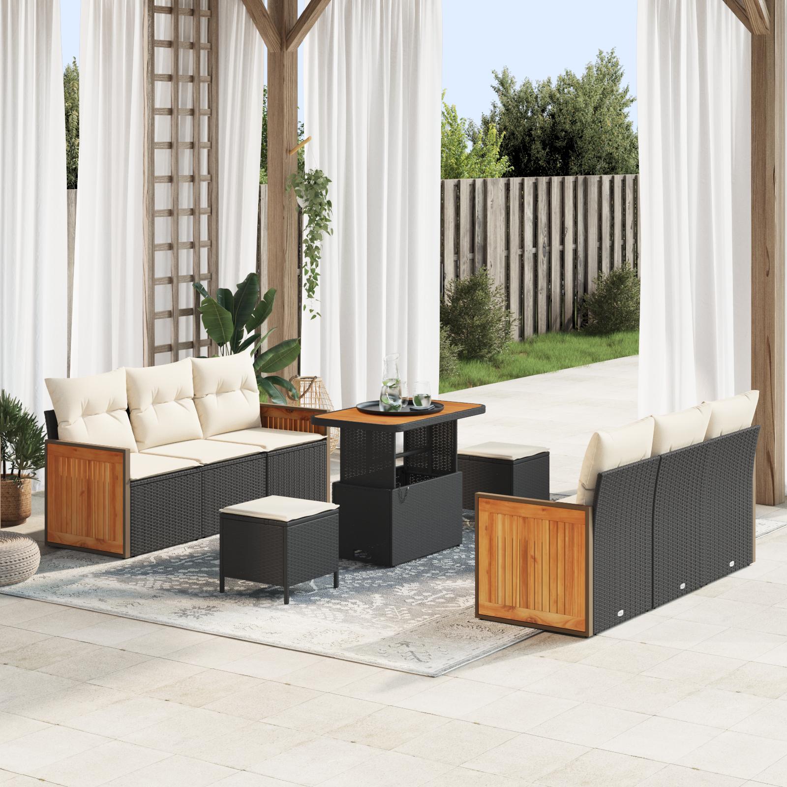 Havesofa Sæt 9 stk Sort og Cream 90 x 55 x 71 cm polyrattan