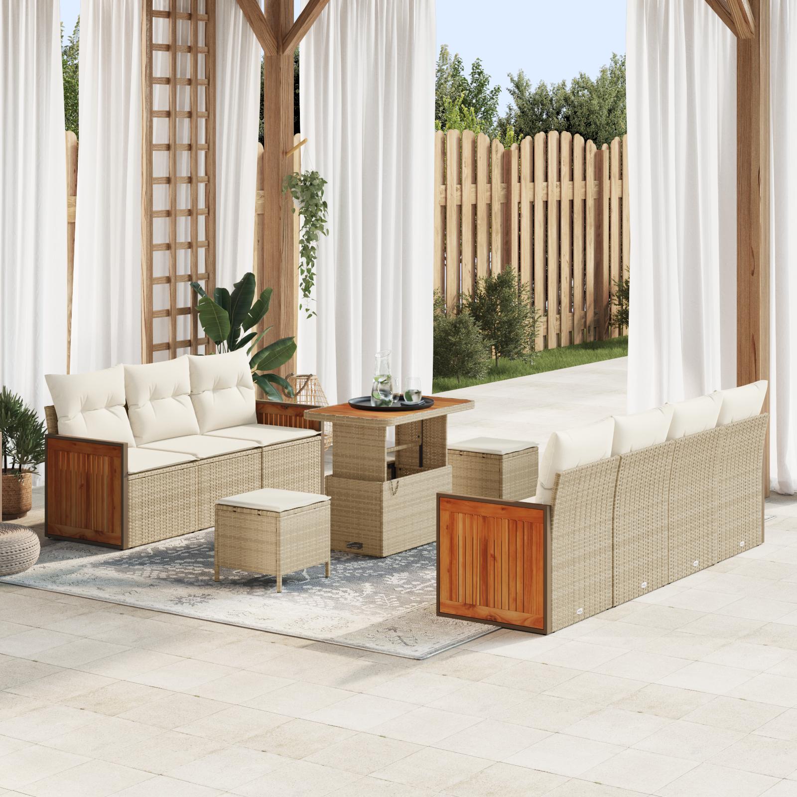 Modulært havesofa sæt med puder, 13 dele - beige/creme polyrattan og akacietræ