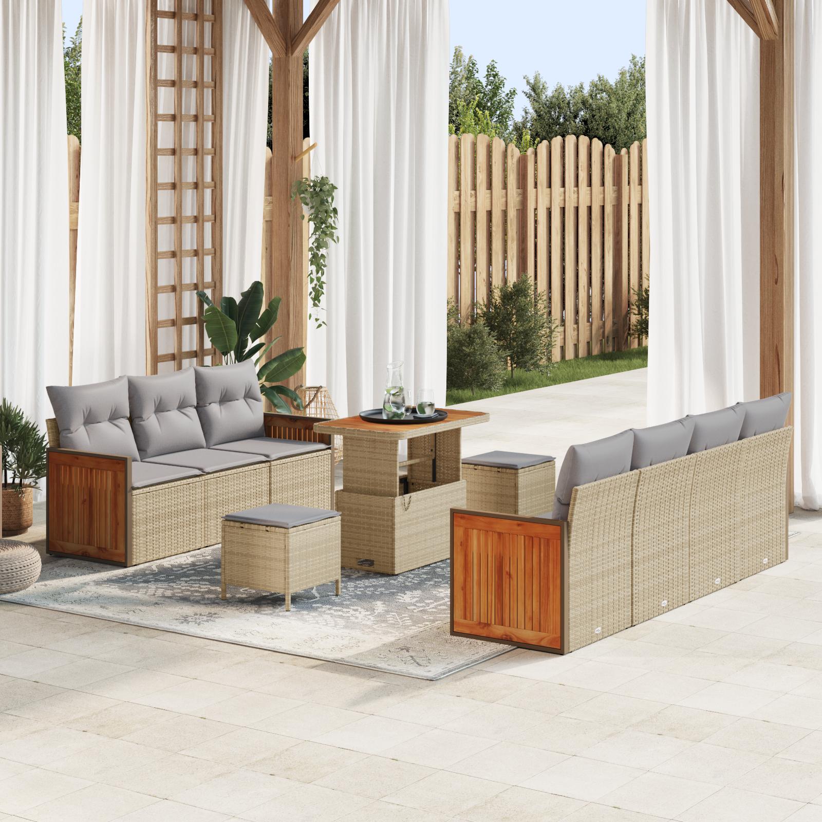 Havesofa Sæt 10 stk Beige og lys grå 90 x 55 x 71 cm polyrattan