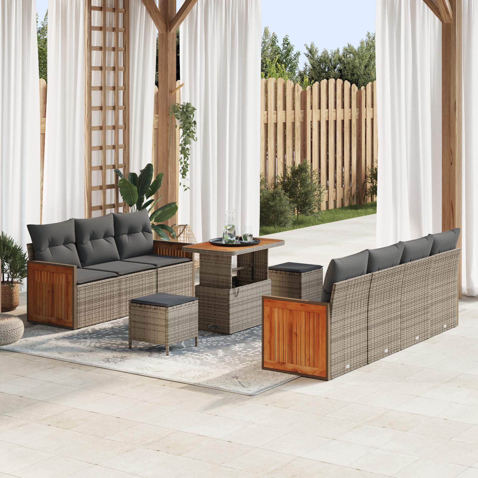 Havesofa Sæt 10 stk Grå 90 x 55 x 71 cm polyrattan