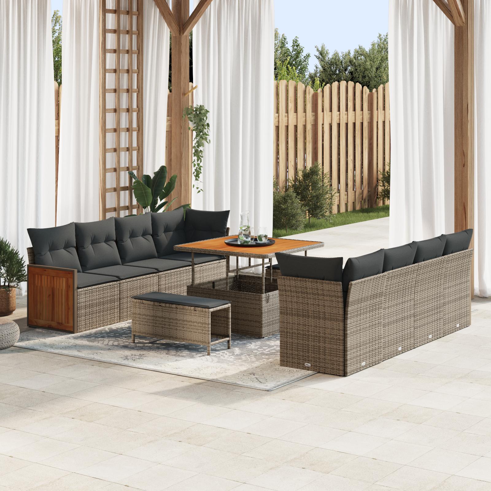 ModulÃ¦rt havesofa-sÃ¦t i grÃ¥ polyrattan 231 Ã 224 Ã 85 cm med puder