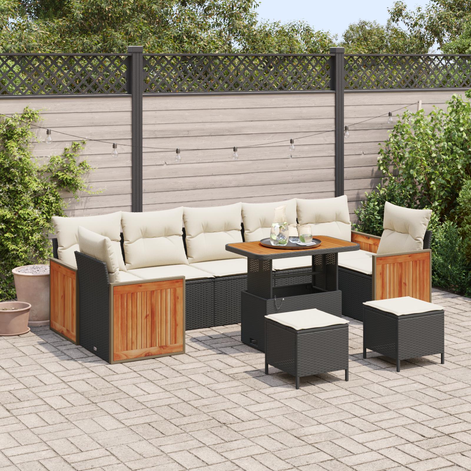Havesofa Sæt 10 stk Sort og Cream 90 x 55 x 71 cm polyrattan