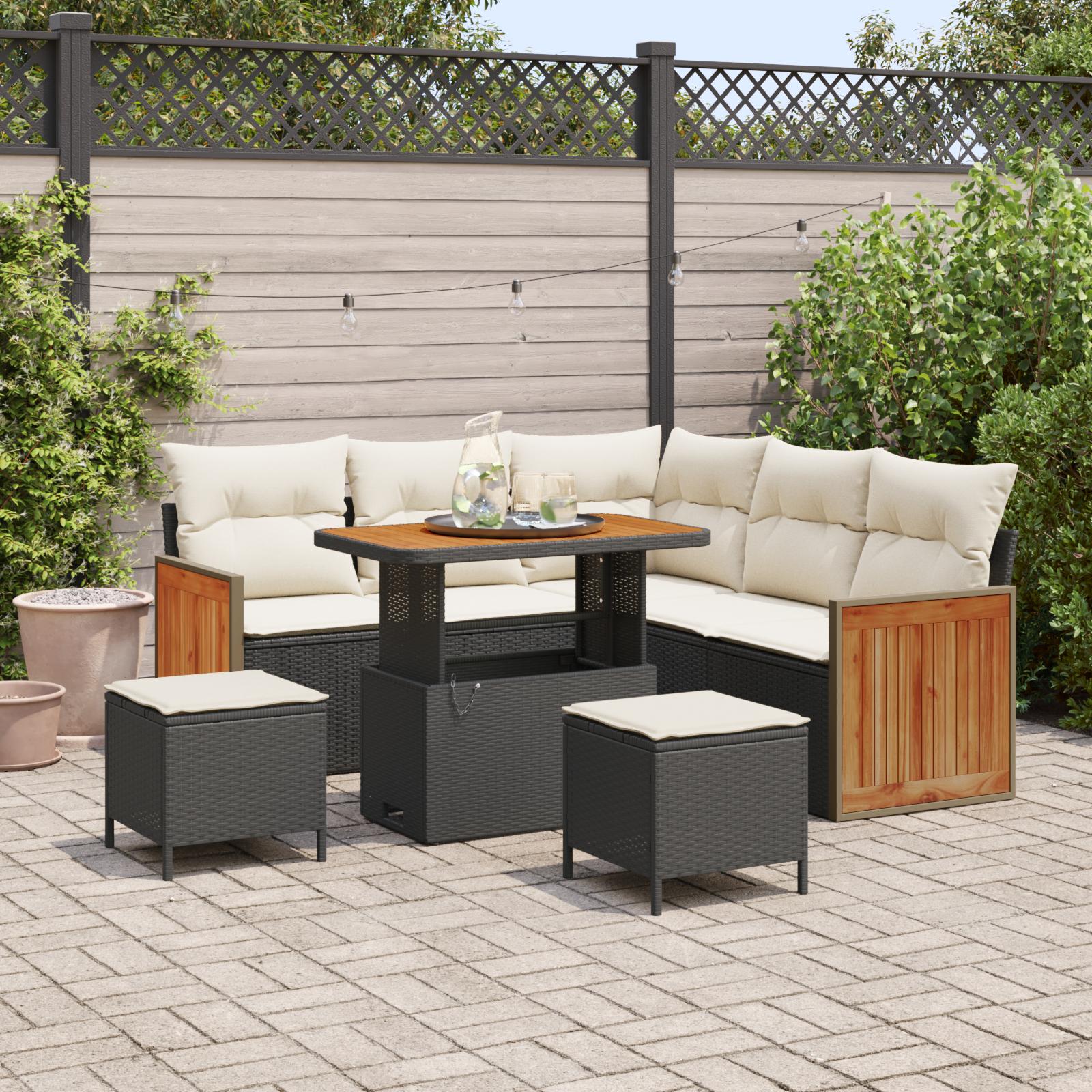 Havesofa Sæt 8 stk Sort og Cream 90 x 55 x 71 cm polyrattan
