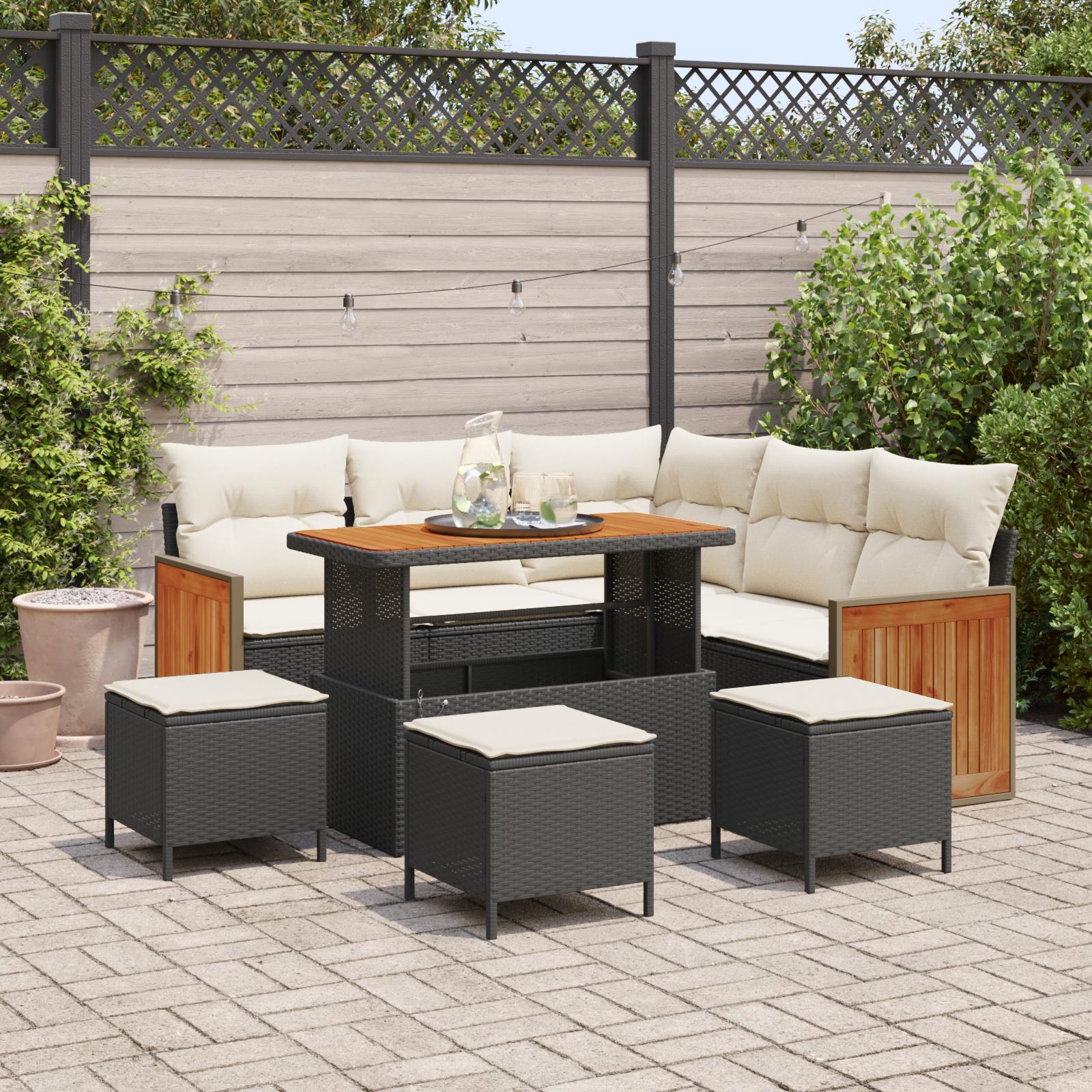 Havesofa Sæt 8 stk Sort og Cream 110 x 55 x 71 cm polyrattan