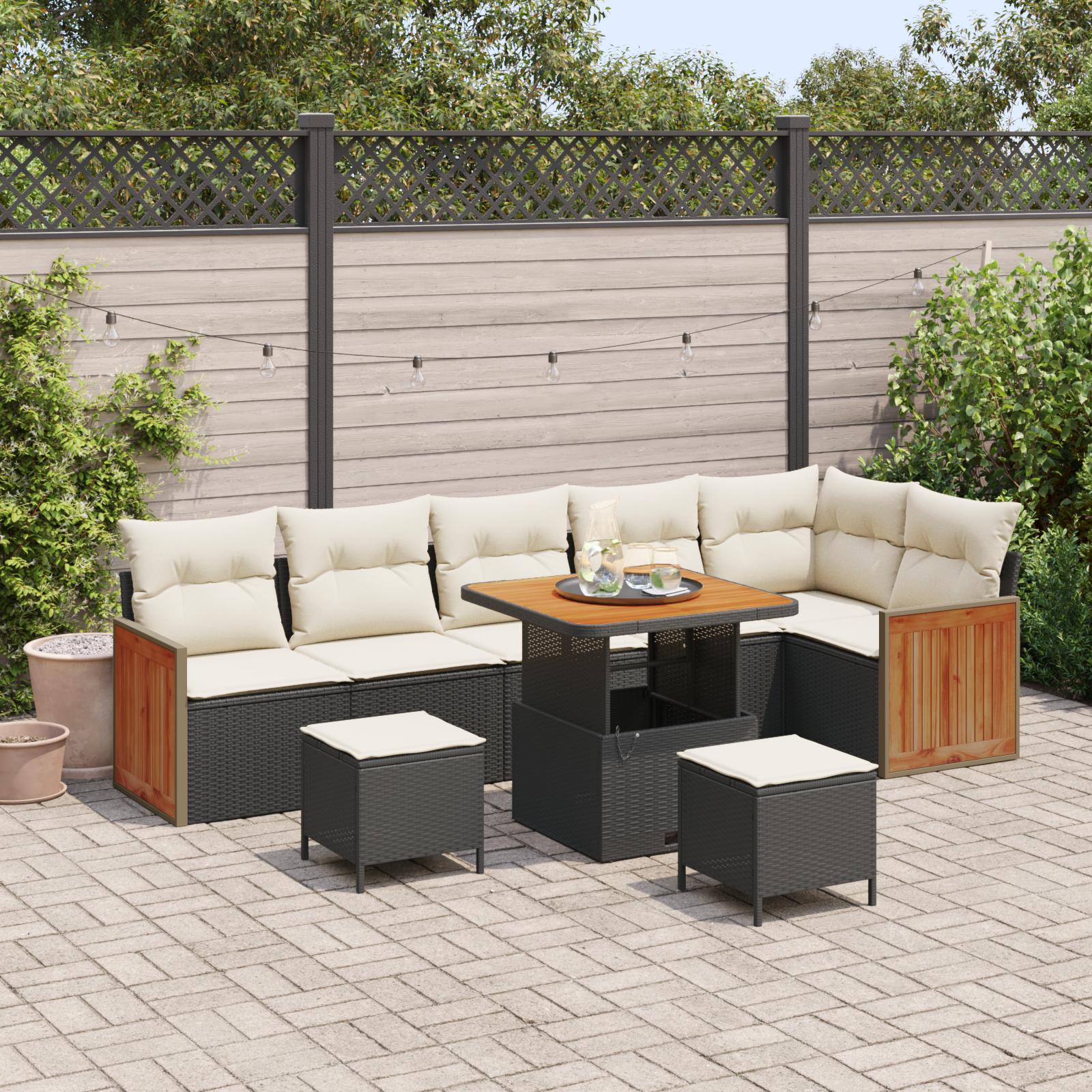 Havesofa Sæt 9 stk Sort og Cream 80 x 80 x 71 cm polyrattan