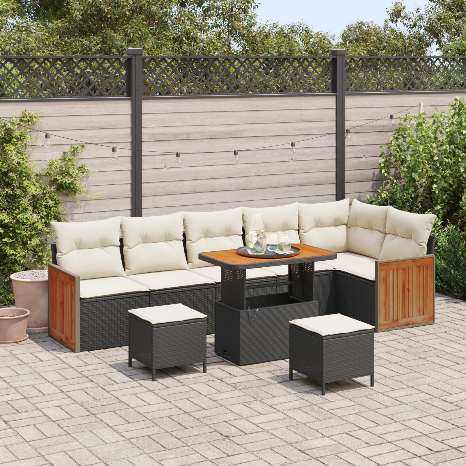 Havesofa Sæt 9 stk Sort og Cream 90 x 55 x 71 cm polyrattan