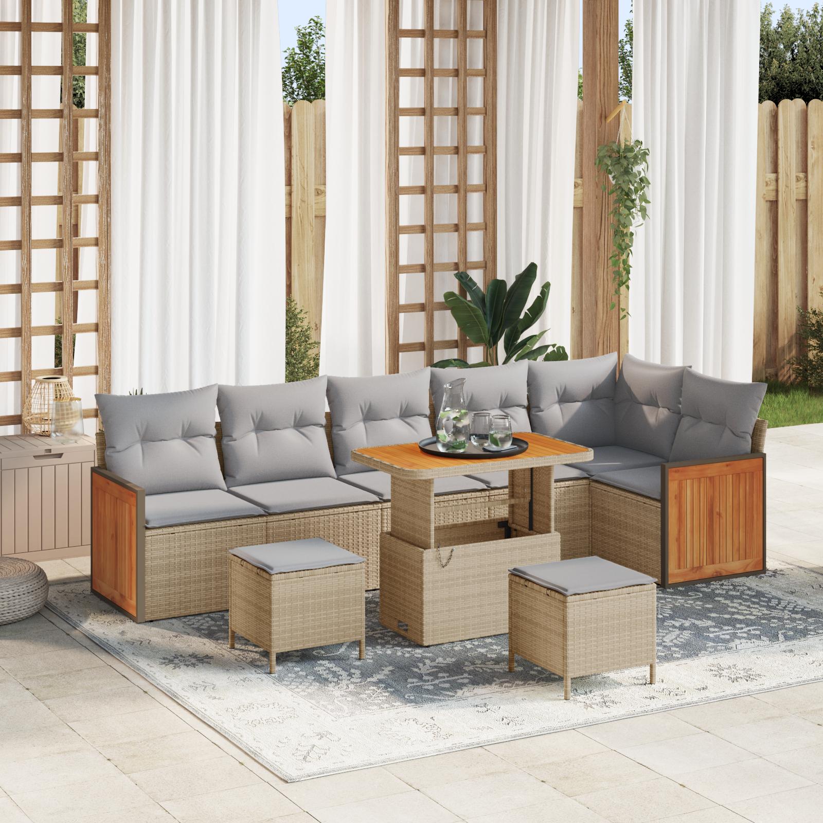 Havesofa Sæt 9 stk Beige og lys grå 90 x 55 x 71 cm polyrattan