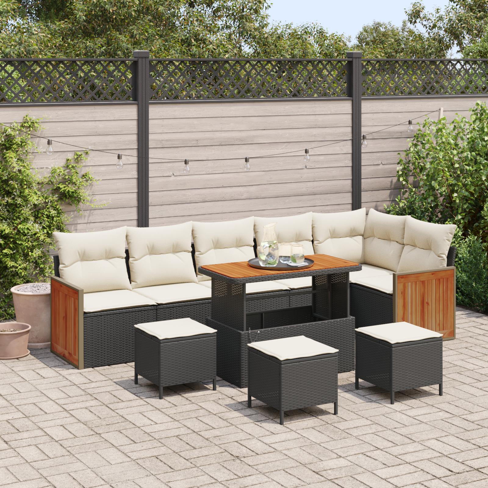 Havesofa Sæt 10 stk Sort og Cream 110 x 55 x 71 cm polyrattan