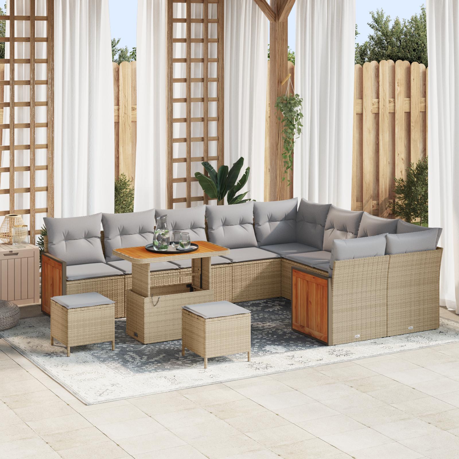ModulÃ¦r havesofa med puder - 13 dele i beige/lysegrÃ¥ polyrattan
