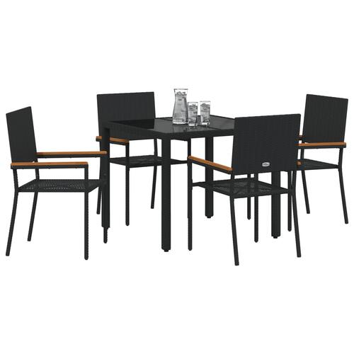 5-personers Have Spisesæt Sort Poly Rattan, Stablende Have Stole med Hynder - 2 Personers Sæt i Sort Poly Rattan
