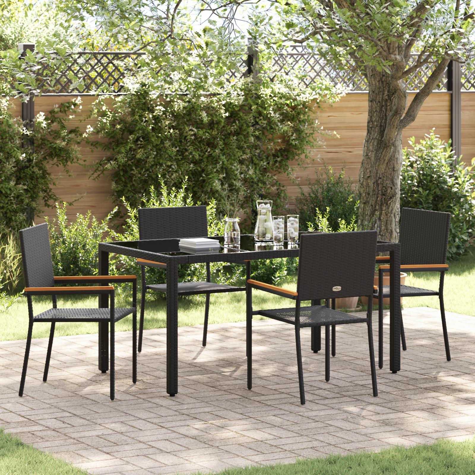 Have Spisebordssæt 7 Dele Polyrattan - Sort / 150 cm bordlængde / 4-personers
