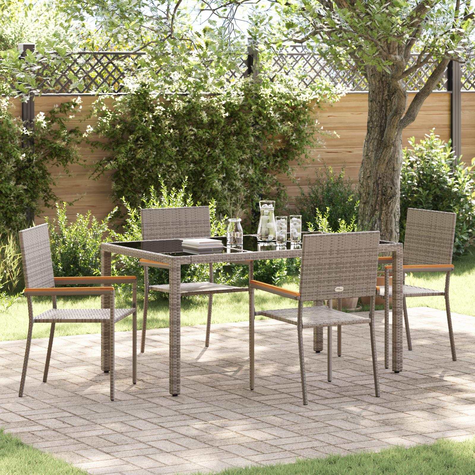 Have Spisebordssæt 7 Dele Polyrattan - Grå / 150 cm bordlængde / 4-personers
