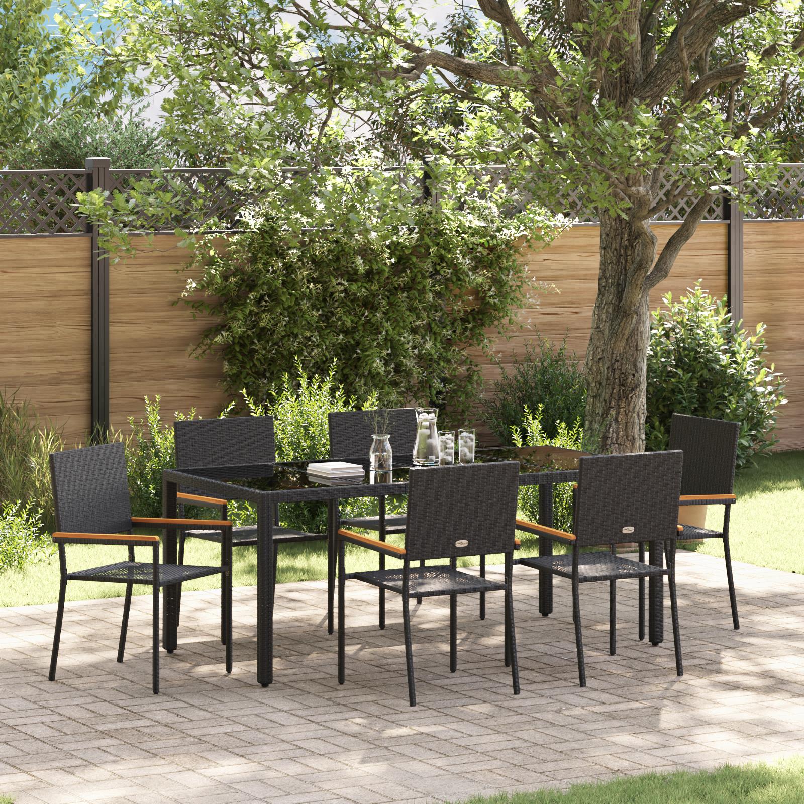 Have Spisebordssæt 7 Dele Polyrattan - Sort / 150 cm bordlængde / 6-personers