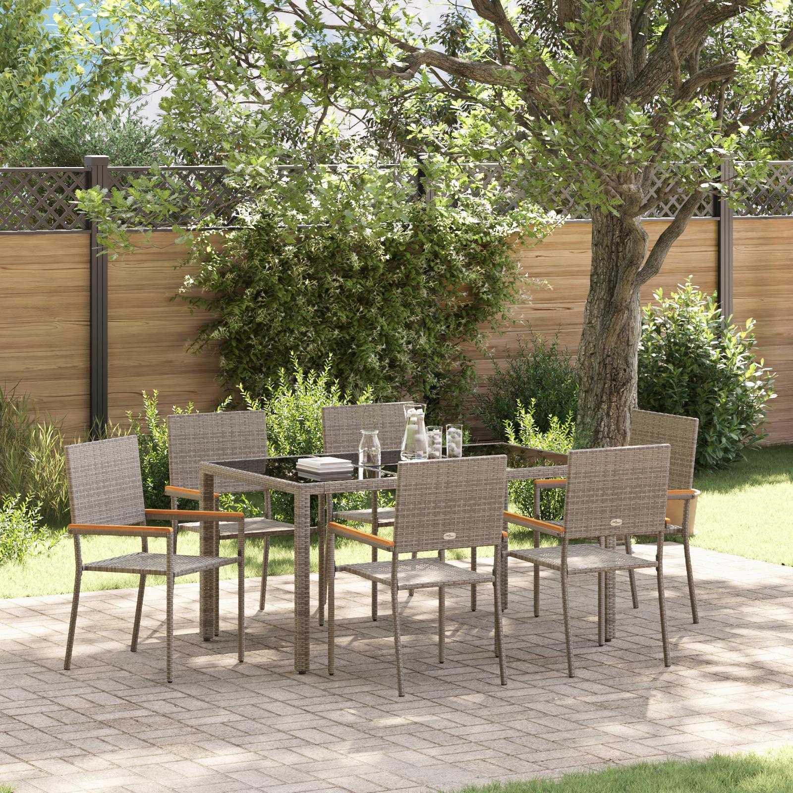 Have Spisebordssæt 7 Dele Polyrattan - Grå / 150 cm bordlængde / 6-personers