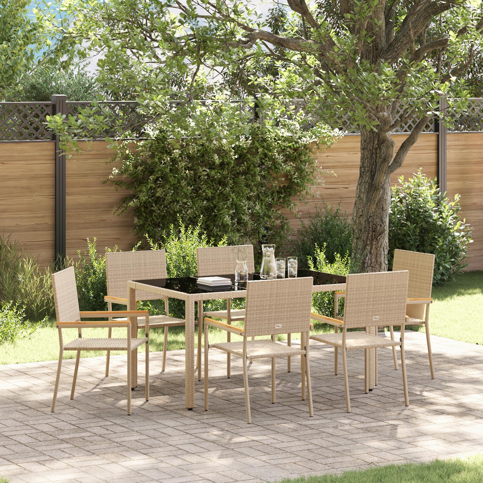 Have Spisebordssæt 7 Dele Polyrattan - Beige / 150 cm bordlængde / 6-personers
