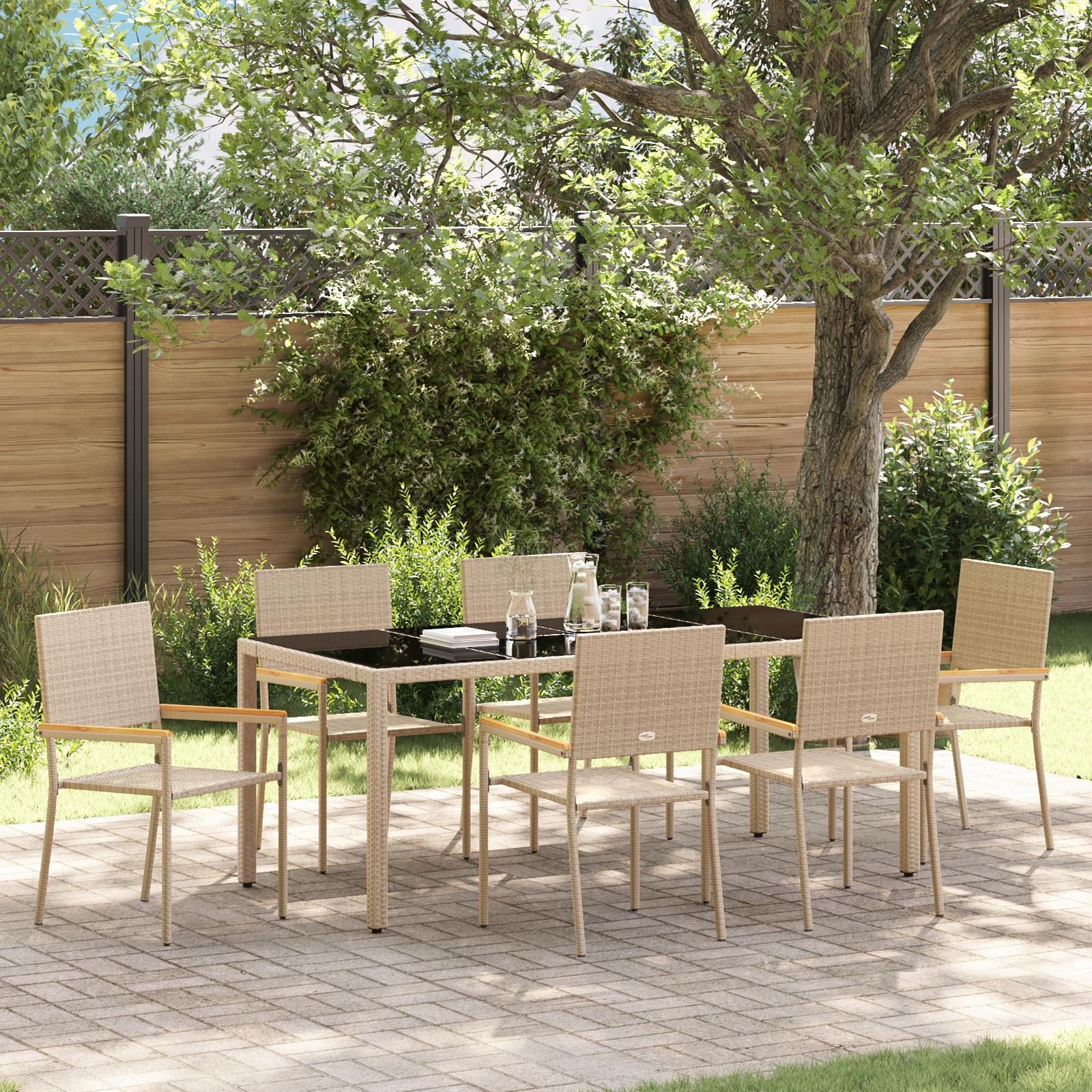Have Spisebordssæt 7 Dele Polyrattan - Beige / 190 cm bordlængde / 6-personers
