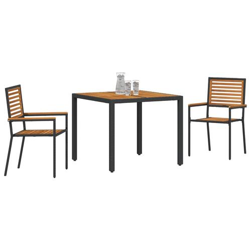 3 Stykke Have Spisesæt Sort Poly Rattan Akacia, Stabelbare Have Stole med Puder 2 stk Sort Poly Rattan