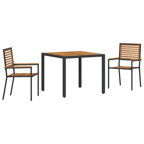 3 Stykke Have Spisesæt Sort Poly Rattan Akacia, Stabelbare Have Stole med Puder 2 stk Sort Poly Rattan