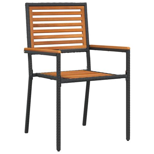 3 Stykke Have Spisesæt Sort Poly Rattan Akacia, Stabelbare Have Stole med Puder 2 stk Sort Poly Rattan