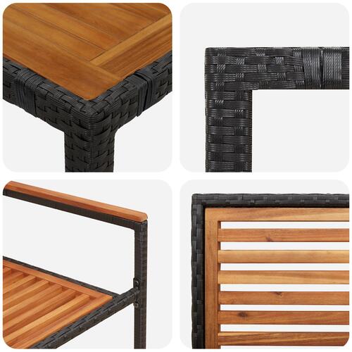 3 Stykke Have Spisesæt Sort Poly Rattan Akacia, Stabelbare Have Stole med Puder 2 stk Sort Poly Rattan