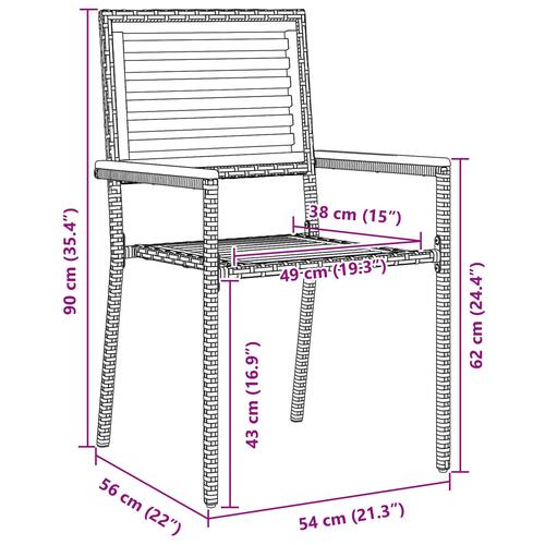 3 Stykke Have Spisesæt Sort Poly Rattan Akacia, Stabelbare Have Stole med Puder 2 stk Sort Poly Rattan