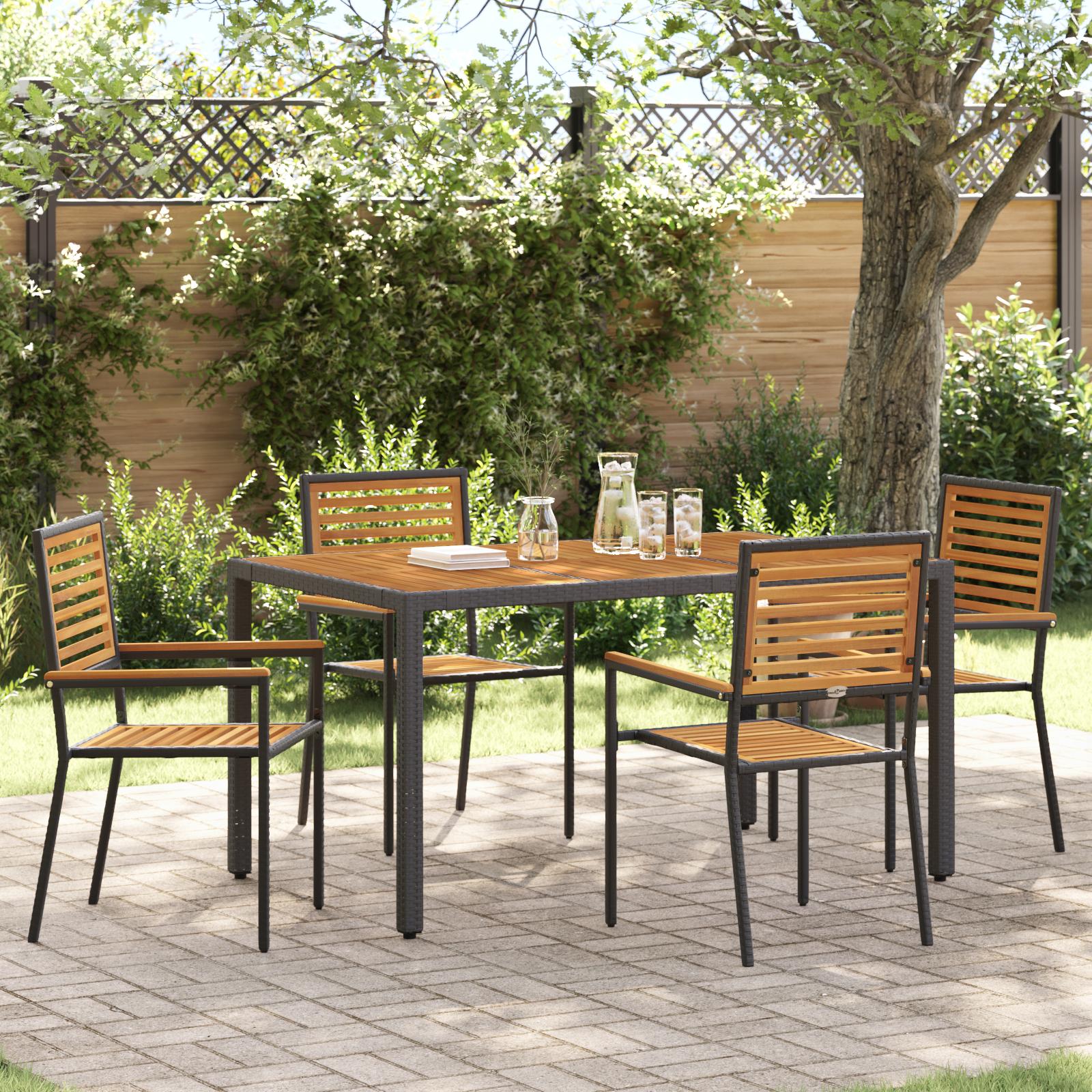 Have Spisebordssæt 5 stk Sort 150 x 90 x 75 cm polyrattan