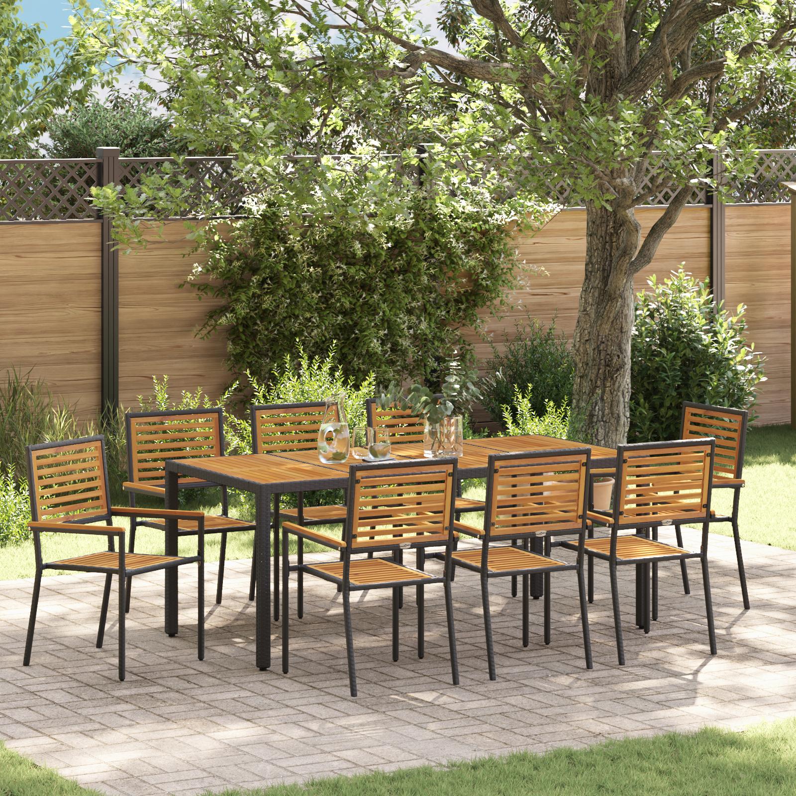 Have Spisebordssæt 9 stk Sort 190 x 90 x 75 cm polyrattan