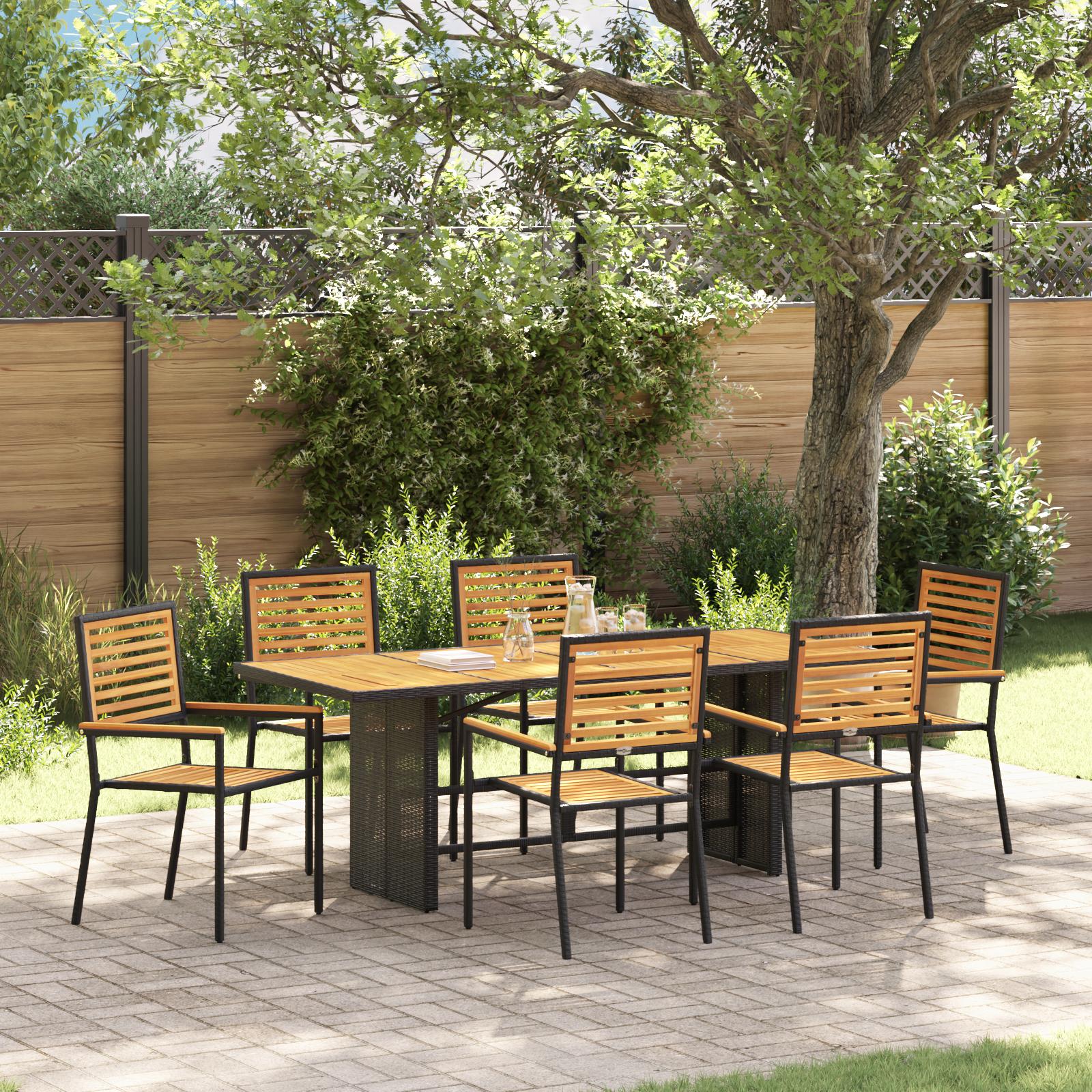 Have Spisebordssæt 7 stk Sort 190 x 80 x 75 cm polyrattan