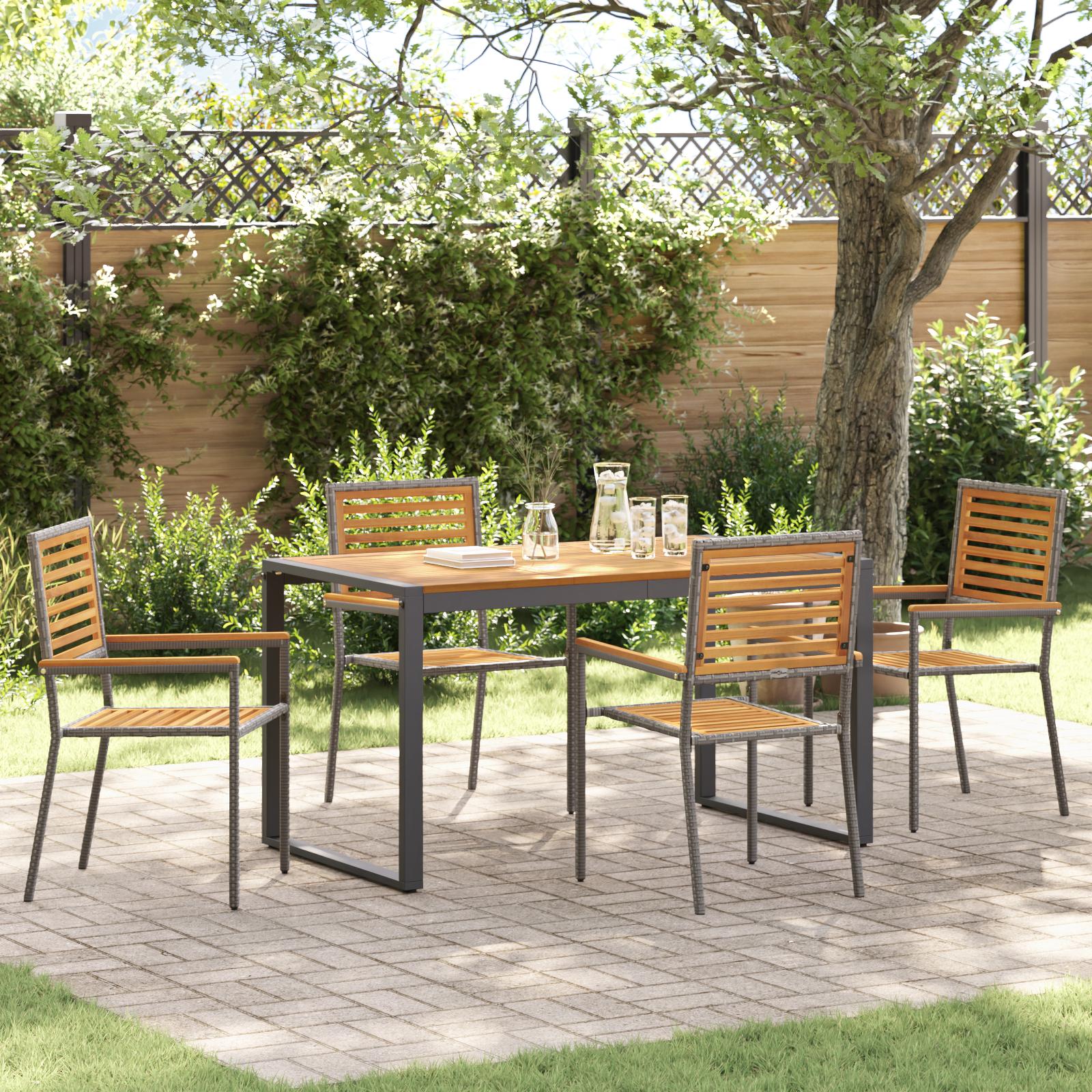 Have Spisebordssæt 5 stk Grå og Træ 140 x 80 x 75 cm polyrattan