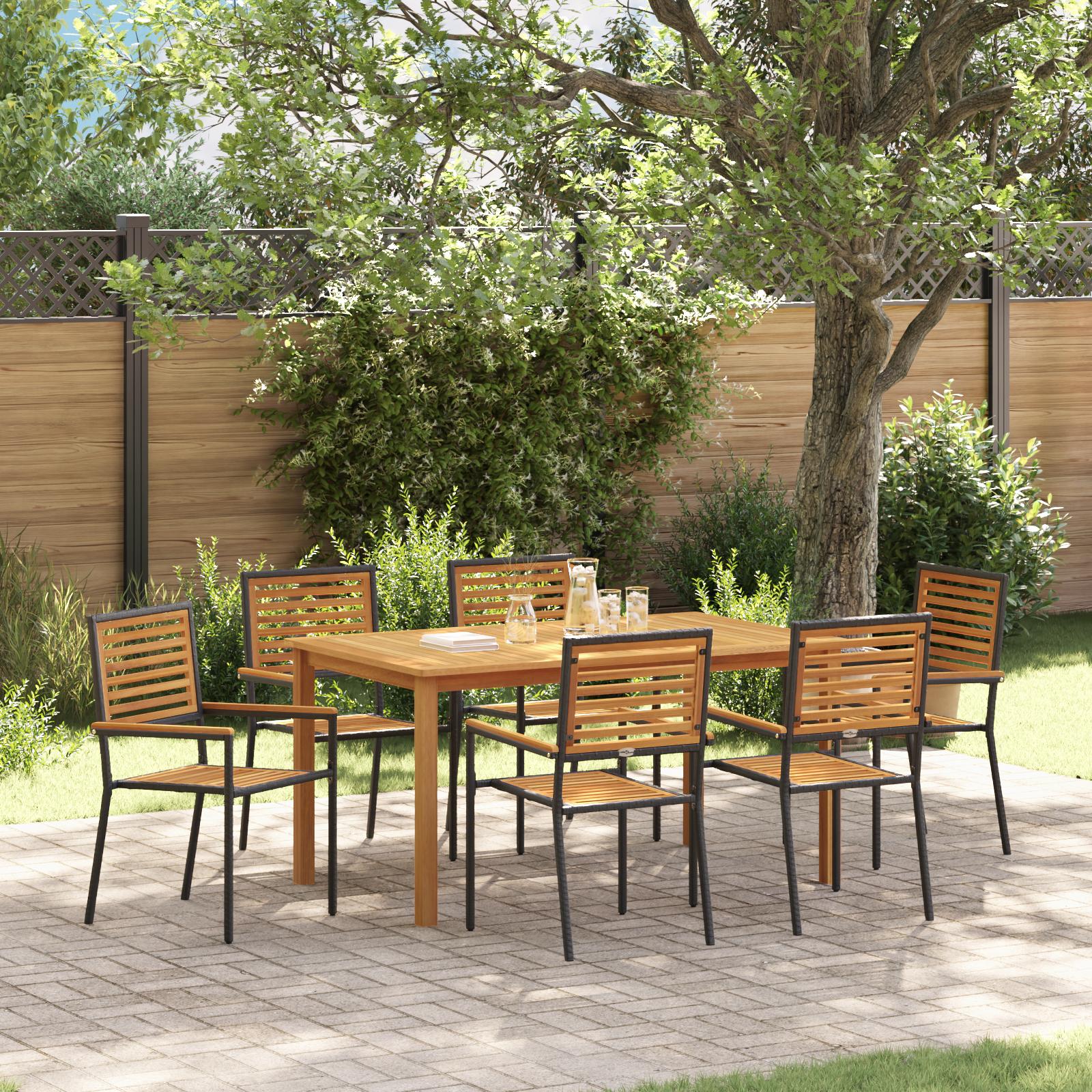 Have Spisebordssæt 7 stk Sort Poly rattan