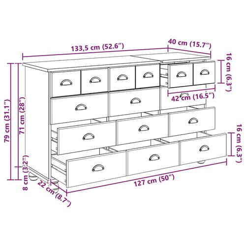 Skuffesystem 'ASKIM'79x40x133.5 cm Massivt Fyrretræ