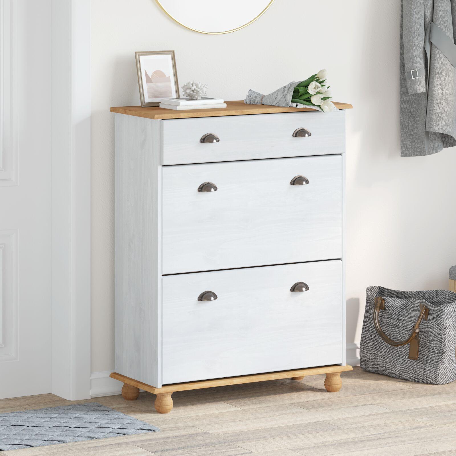 Sko skab med dør ASKIM Hvid 85 x 35 x 108 cm Massivt fyrretræ