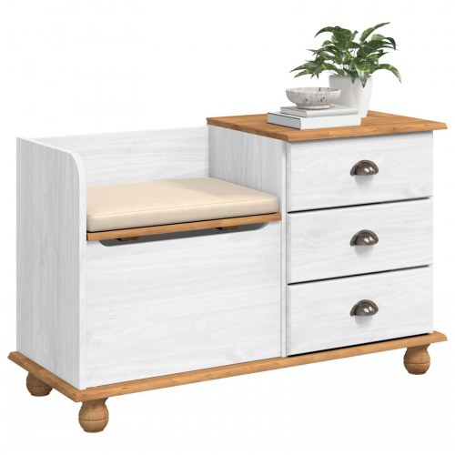 Entre opbevaringsbænk ASKIM Hvid 100x39x62 cm Massiv Træ Fyr