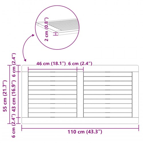 Bordplade 110x55x2,2 cm Rektangulært Massivt Teaktræ