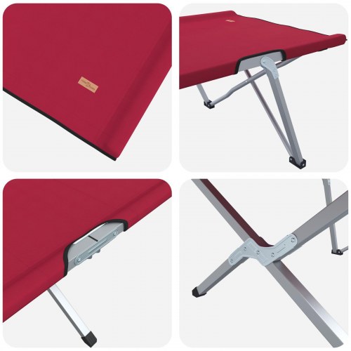 Foldbar Lounge Seng Rød Metal, Stof Standard Sammenfoldelig
