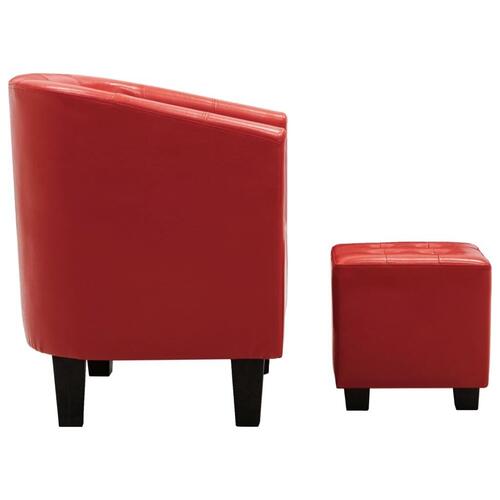 Lænestol med fodskammel kunstlæder rød
