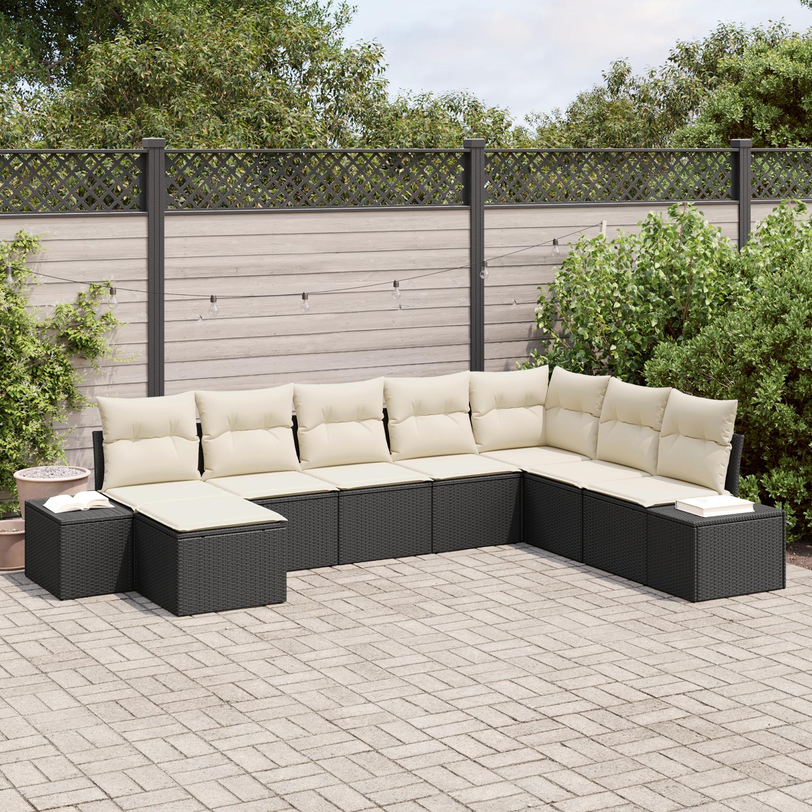 Havesofa Sæt 8 stk Sort og cremefarvet 319 x 209 x 85 cm