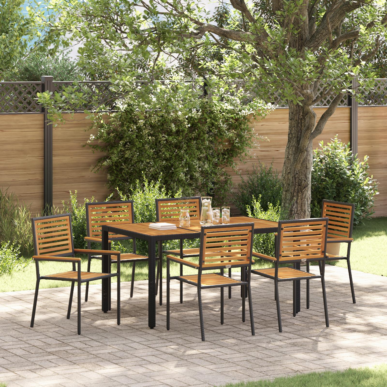 Have Spisebordssæt 7 stk Sort 150 x 90 x 75 cm polyrattan