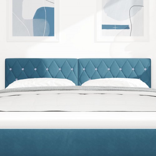 Hovedgærde med krystalknapper, tufted, mørkeblå, 140 cm, velour