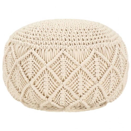 Håndlavet macramépuf i bomuld - 45 × 30 cm, natur