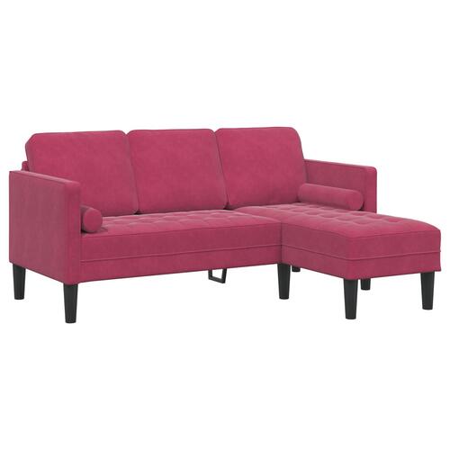 3-personers sofa med chaise L-formet vinrød 160 cm fløjl
