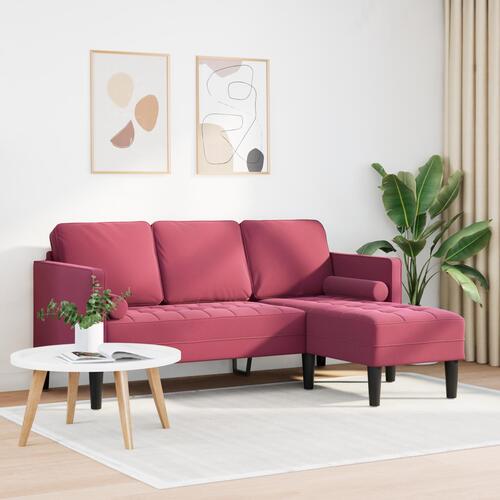 3-personers sofa med chaise L-formet vinrød 160 cm fløjl