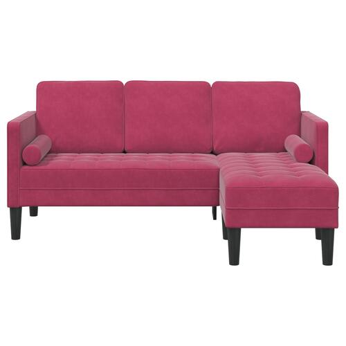 3-personers sofa med chaise L-formet vinrød 160 cm fløjl