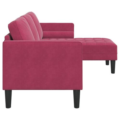 3-personers sofa med chaise L-formet vinrød 160 cm fløjl