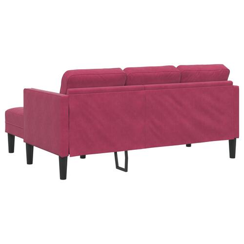 3-personers sofa med chaise L-formet vinrød 160 cm fløjl