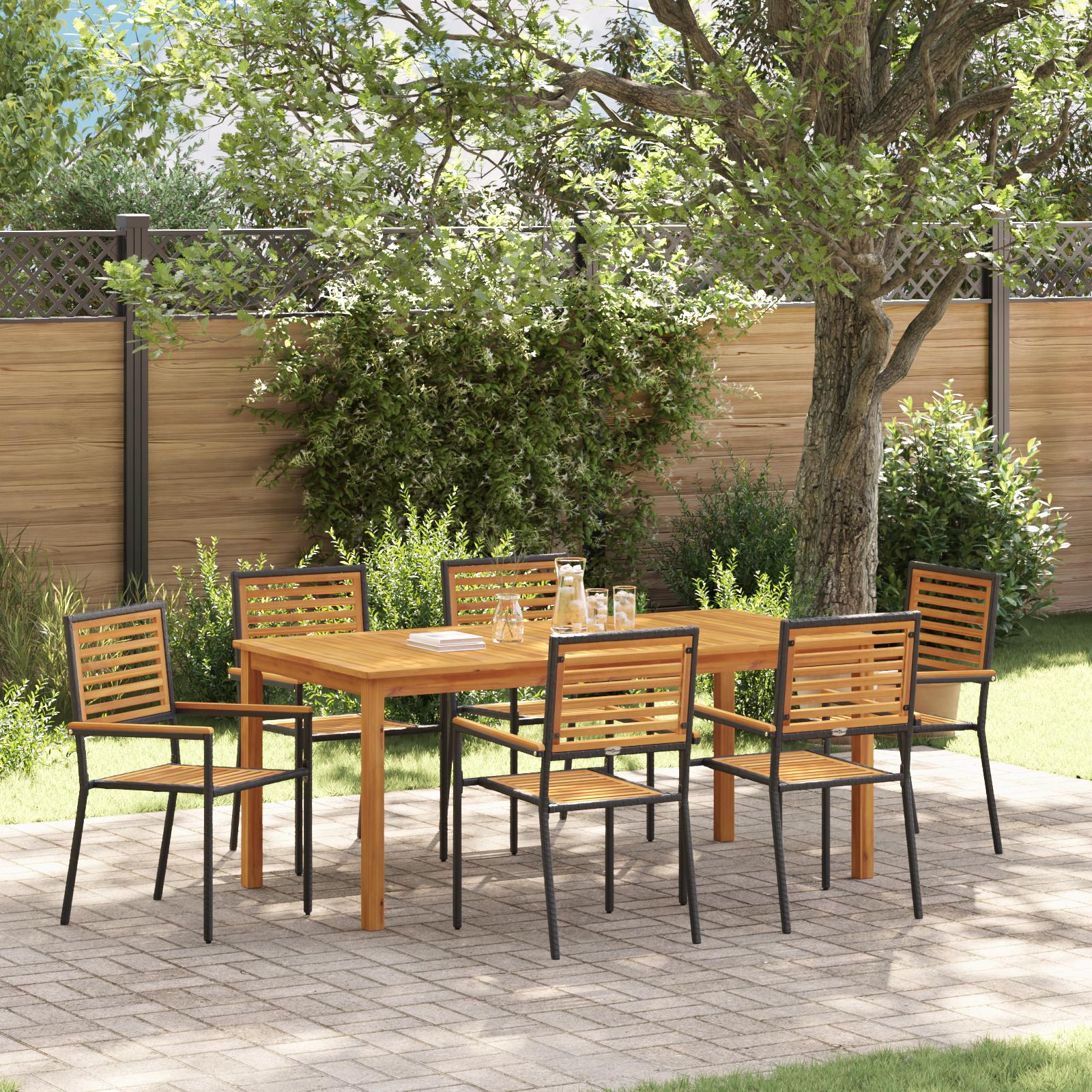 Have Spisebordssæt 7 stk Sort Poly rattan